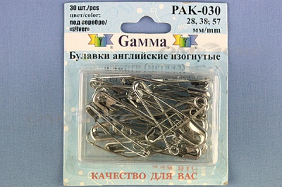 Булавки английские РАК-030 изогнутые, ассорти в блистере 30 шт.  - купить в Рыбинске. Цена: 249.83 руб.