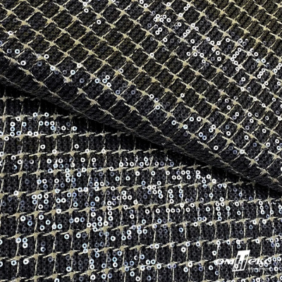Ткань костюмная с пайетками, 100%полиэстр, 460+/-10 гр/м2, 150см #309 - цв. чёрный - купить в Рыбинске. Цена 1 203.93 руб.