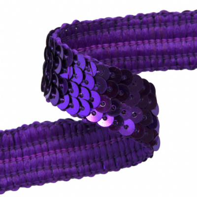 Тесьма с пайетками 12, шир. 20 мм/уп. 25+/-1 м, цвет фиолет - купить в Рыбинске. Цена: 778.19 руб.