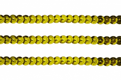 Пайетки "ОмТекс" на нитях, SILVER-BASE, 6 мм С / упак.73+/-1м, цв. 7 - св.золото - купить в Рыбинске. Цена: 468.37 руб.
