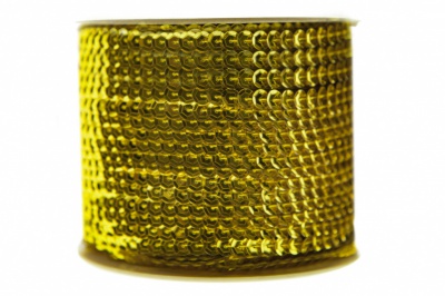Пайетки "ОмТекс" на нитях, SILVER-BASE, 6 мм С / упак.73+/-1м, цв. 7 - св.золото - купить в Рыбинске. Цена: 468.37 руб.